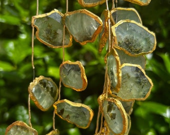 Prehnite Slab Beads with Gold Electroplated Edge - Top Drilled Beads