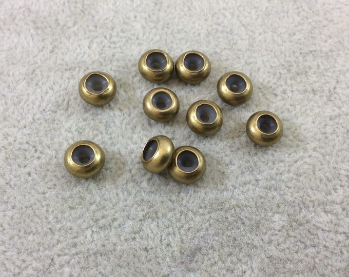 Spacers 4mm x 8mm Glossy Finish Brass Plated Brass Rondelle Shaped Spacer Beads with 2mm Holes - Loose, Sold in Bags of 10 Pre-Packed Beads