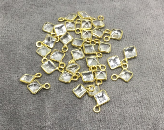 Permanent Jewelry Charms - Clear Quartz 14k Gold Vermeil Tiny Pendants - BULK PACK of Six Cut Stone Faceted Diamond Bezels - 4mm