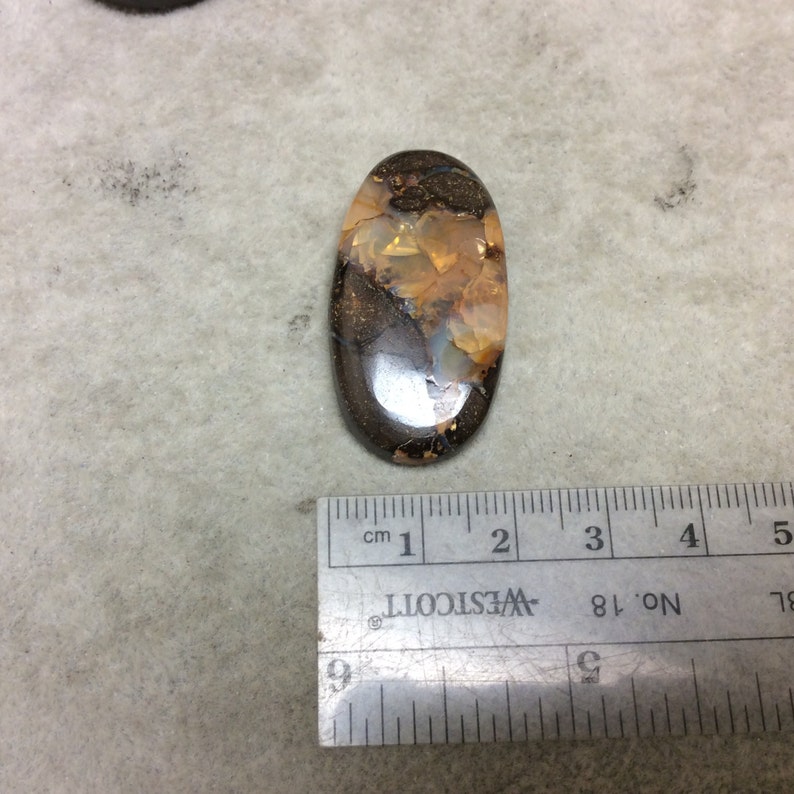 Natural High Quality Gemstone OOAK Oval Shaped Australian Boulder Opal Flat Back Cabochon Measuring 21mm x 39mm 6mm Dome Height