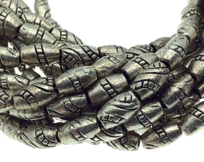 Silver Finish Twisted Barrel Pattern Pewter Beads - 10" Strand (Approximately 26 Beads) - Measuring 4mm x 8mm, Approx. - 2mm Hole Size