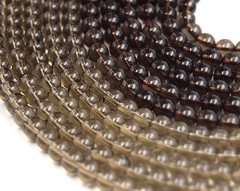 Smoky Quartz Beads | Round Smooth Natural Smoky Quartz Gemstone Beads | 4mm 6mm 8mm 10mm | Sold by 15" Strands