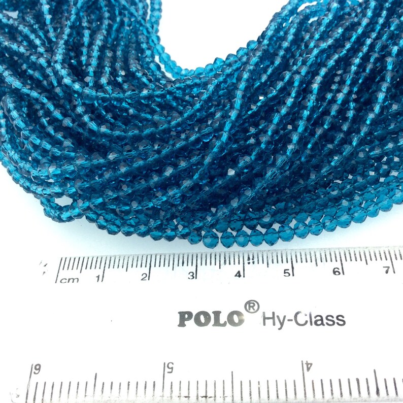 4mm Glossy Finish Faceted Transparent Teal Rondelle Glass Beads Chinese Crystal Beads