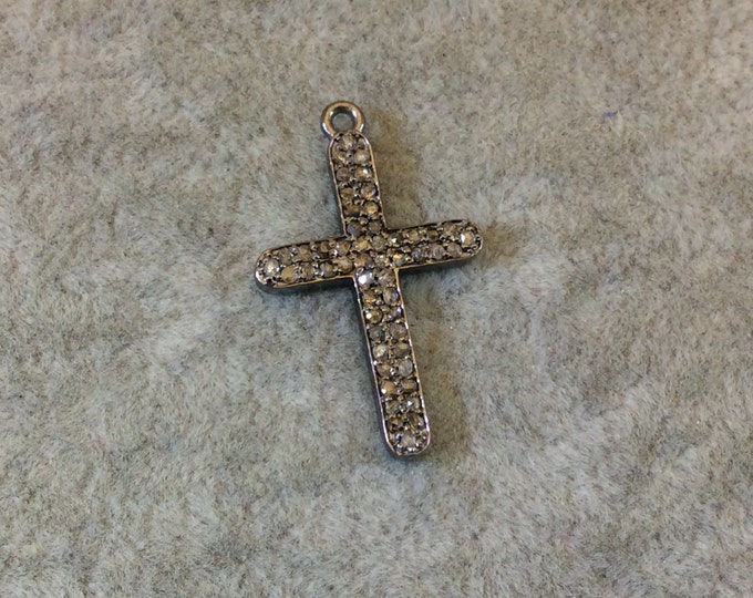 Genuine Pave Diamond Encrusted Gunmetal Plated Sterling Silver Cross Pendant - Style #13 - Measuring 17mm x 25mm, Approx. - 0.35 Carats