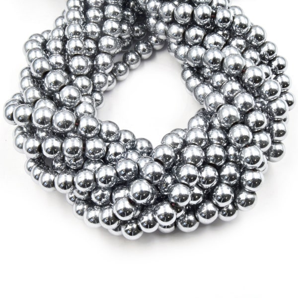 Silver MAGNETIC Hematite Beads | Round Natural Gemstone Beads - 6mm 8mm 10mm Available