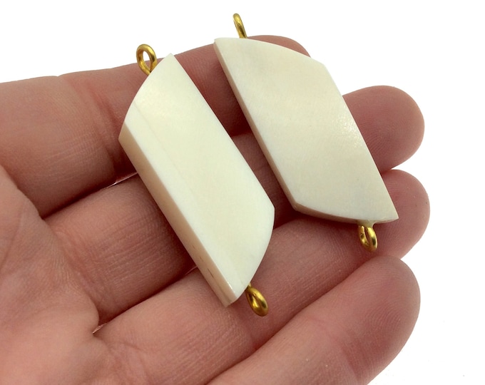 White/Off White Wavy Rectangle Shaped Natural Bone Focal Connector - 15mm x 40mm Approximately - Sold Individually