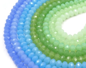 8mm Faceted Rondelle Crystal Beads | Blue Green Glass Gemstone Alternative