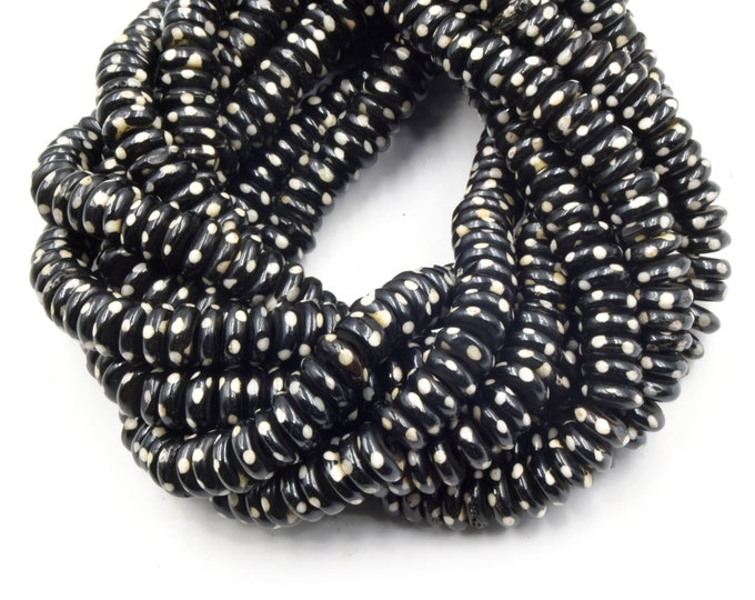 Bone Beads with Polka Dot Design -  8mm 10mm 12mm - Fair Trade Beads for Jewelry Making