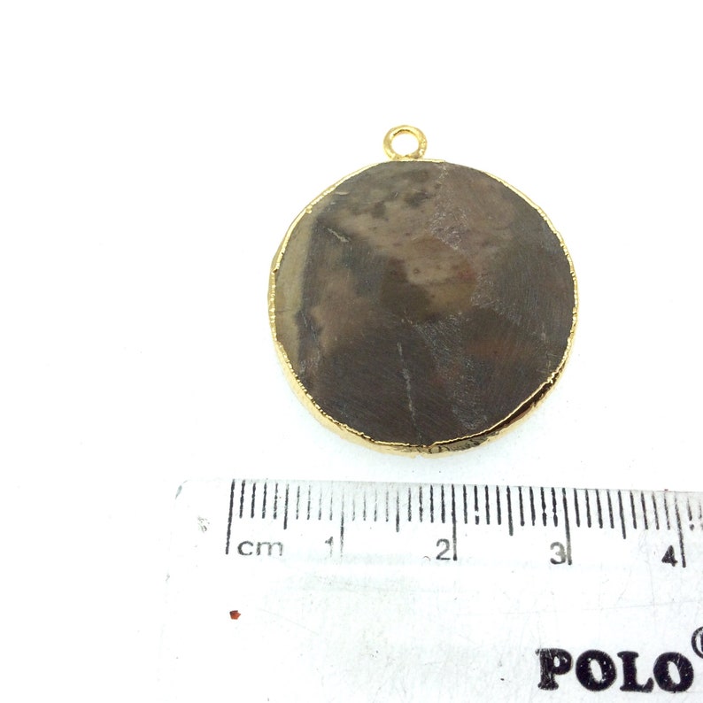 Medium Gold Electroplated Faceted Coin Shaped Pendant Measures 30-35mm approx Eagle Eye Agate Bezel - Sold Individually