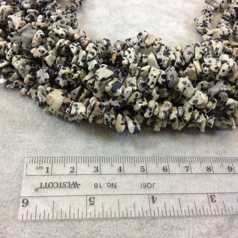 Sold by 32 Double Strands ~ 225 Beads - 2-4mm x 8-10mm Natural Spotted Dalmatian Jasper ChipNugget Shaped Beads with 1mm Holes