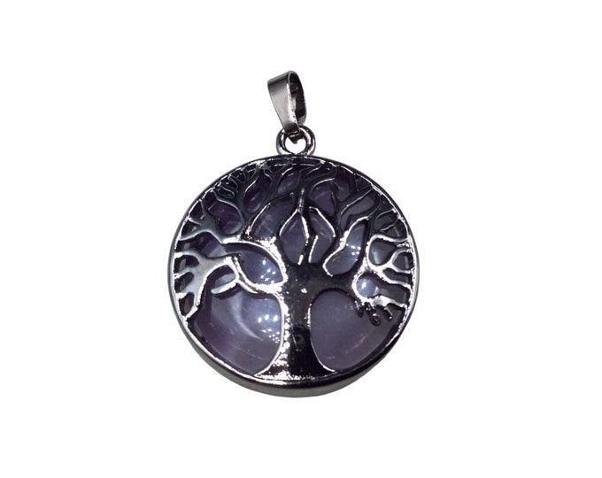 1" Gunmetal Plated Copper Cut Out Tree Focal Bezel Pendant with Amethyst  Stone - Measures 26mm x 26mm - Sold Individually, Chosen at Random
