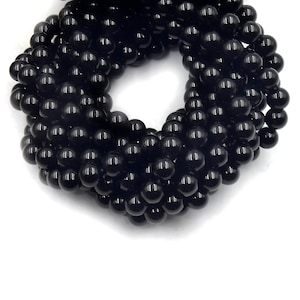 Black Onyx Smooth Round Gemstone Beads | 6mm, 8mm, 10mm Sizes | High-Quality Loose Beads