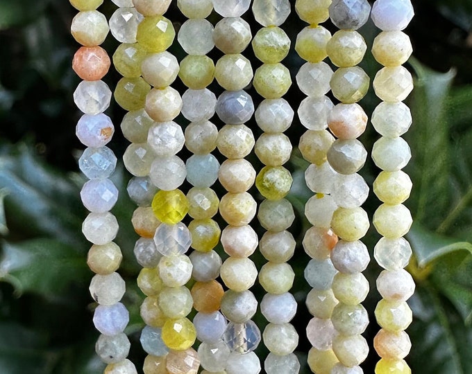 2mm Faceted Yellow Opal Rondelle Shaped Beads