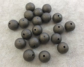 12mm Sandblasted Stardust Finish Antique Brass Base Metal Round/Ball Shape Beads with 2mm Holes - Loose, Sold in Pre-Packed Bags of 20 Beads