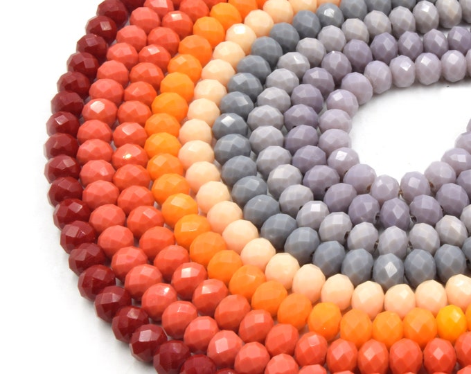 Chinese Crystal Beads | 8mm Faceted Opaque Rondelle Shaped Crystal Beads | Red Orange Gray Peach Pink Purple