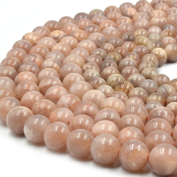 Large Hole Peach Moonstone Beads | Peach Moonstone Smooth Round Shaped Beads with 2mm Holes | 7.5" Strand | 8mm 10mm Available