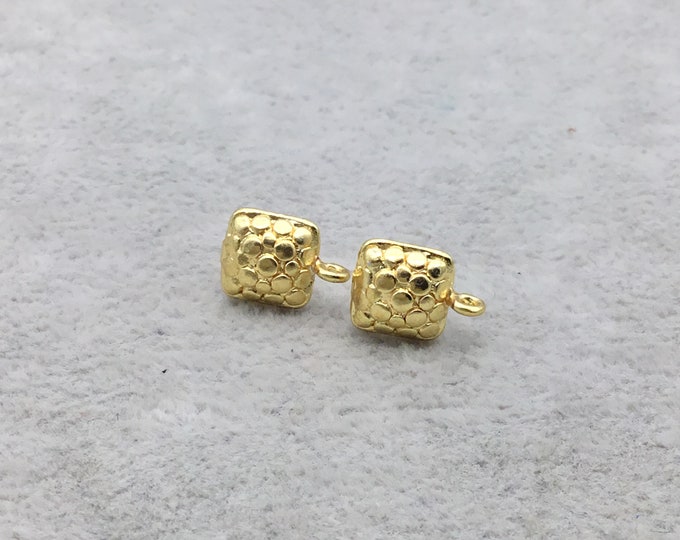 9mm 18k Gold Overlay Square Post Clip with Embossed Circle Design and Loop High Quality Earring Finding - 1 Pairs Per Pack (2 Pieces Total)