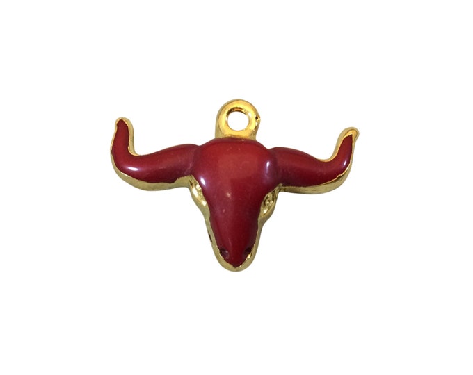 1.5" Gold Plated Red Acrylic Steer Skull Pendant - Measuring 36mm x 25mm Approx. - Available in 10 Colors, See Related Items Link