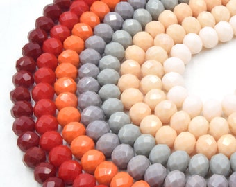 Chinese Crystal Beads | 10mm Faceted Opaque Rondelle Shaped Crystal Beads | Red Orange Gray Peach Pink