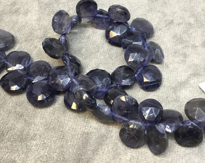 8-12mm x 8-12mm Faceted Heart/Teardrop Shaped Dark Iolite Beads - 9" Strand ( ~40 Beads) - High Quality Hand-Cut Semi-Precious Gemstone