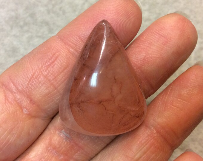 Strawberry Quartz Pear/Teardrop Shaped Flat Back Cabochon - Measuring 26mm x 33mm, 9mm Dome Height - Natural High Quality Gemstone