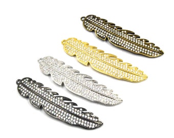 CZ Feather Pendant | Cubic Zirconia | Gold Silver Gunmetal Bronze | Feather Charm | Focal Pendant Necklace Charm