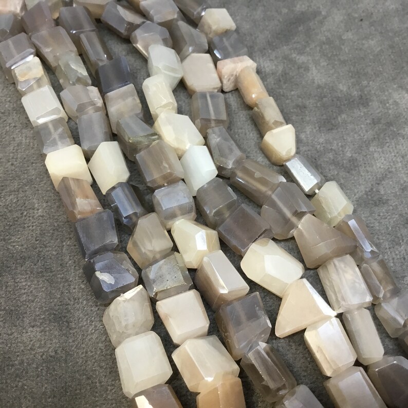 7-8mm x 8-10mm Natural Faceted Mystic Mixed Gray Moonstone Nugget Beads Approx. 35 Beads Sold by 13 Strands - Natural Gemstone