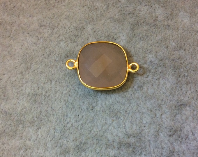Hydro Chalcedony Bezel | Gold Plated Faceted Nude (Lab Created) Square Shaped Bezel Connector - Measuring 15mm x 15mm - Sold Individually