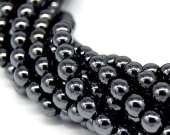Magnetic Hematite Round Gemstone Beads for Jewelry Making in Gunmetal Finish (4mm, 5mm, 6mm, 8mm, 10mm, 12mm).