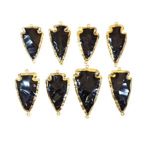 Black Obsidian Arrowhead Connector – Gold Plated, 40-50mm Long (Sold Individually)