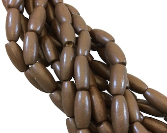 Chocolate Brown Wood Tube Beads – Barrel Shape, 7mm x 16mm Strand
