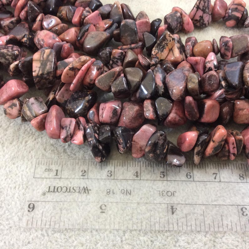 Natural Dendritic Rhodonite Chunky Nugget Shaped Beads with 1mm Holes Approx. 75-80 Beads - Measuring 10-15mm Wide Sold by 16 Strands