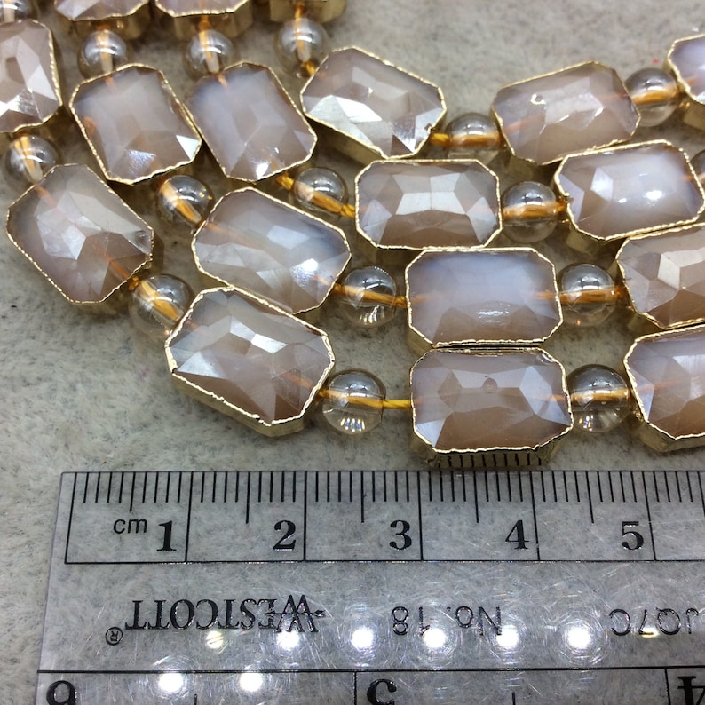 10mm x 14mm Gold Electroplated Glossy Finish Faceted Opaque Pale Peach Rectangle Glass Beads Chinese Crystal Beads
