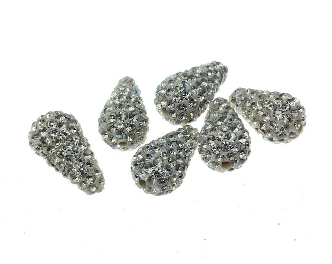 11mm x 18mm White CZ Cubic Zirconia Inlaid Teardrop Shaped Bead with 2mm Holes - Sold Individually - Other Colors Available!