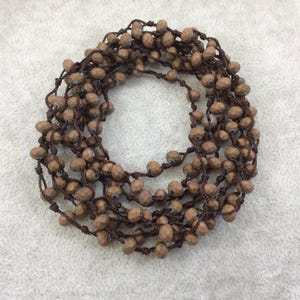 Woven Dark Brown Thread Necklace | 6mm Matte Bronze Crystal Rondelle Beads