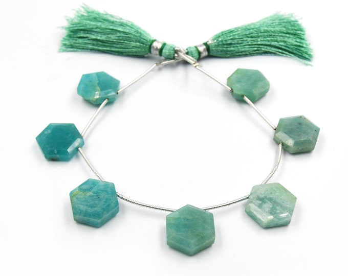 Amazonite Beads | Hand Cut Indian Gemstone | 15mm Hexagon Shaped Beads | High Quality Amazonite | Loose Gemstone Beads