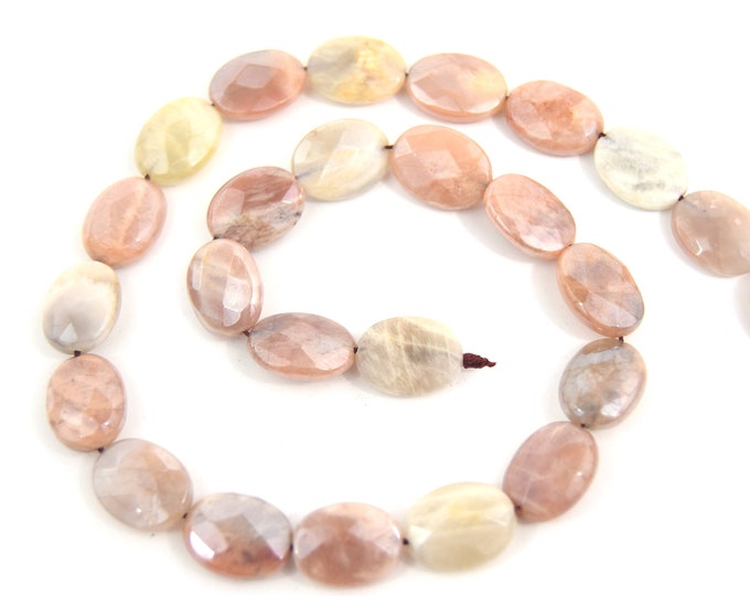 16mm Natural Peach Moonstone Faceted Oval Shaped Beads - (Approx. 16" Strand ~25 Beads)