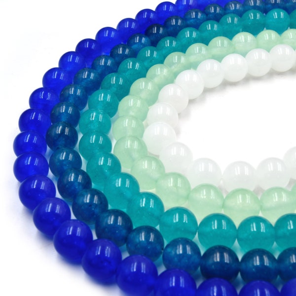 Dyed Smooth Jade Beads | Dyed Blue Teal Turquoise Green White Round Gemstone Beads -4mm 6mm 8mm 10mm 12mm Available