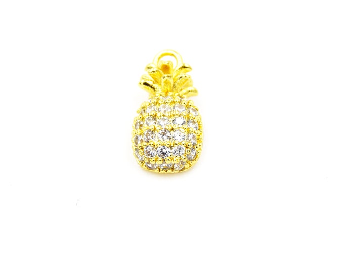 CZ Pendant | 8mm x 13mm Pineapple Shaped Cubic Zirconia Gold Plated Pendant/Charm