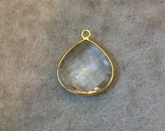 Gold Plated Faceted Clear Hydro (Lab Created) Quartz Heart/Teardrop Shaped Bezel Pendant - Measuring 18mm x 18mm - Sold Individually