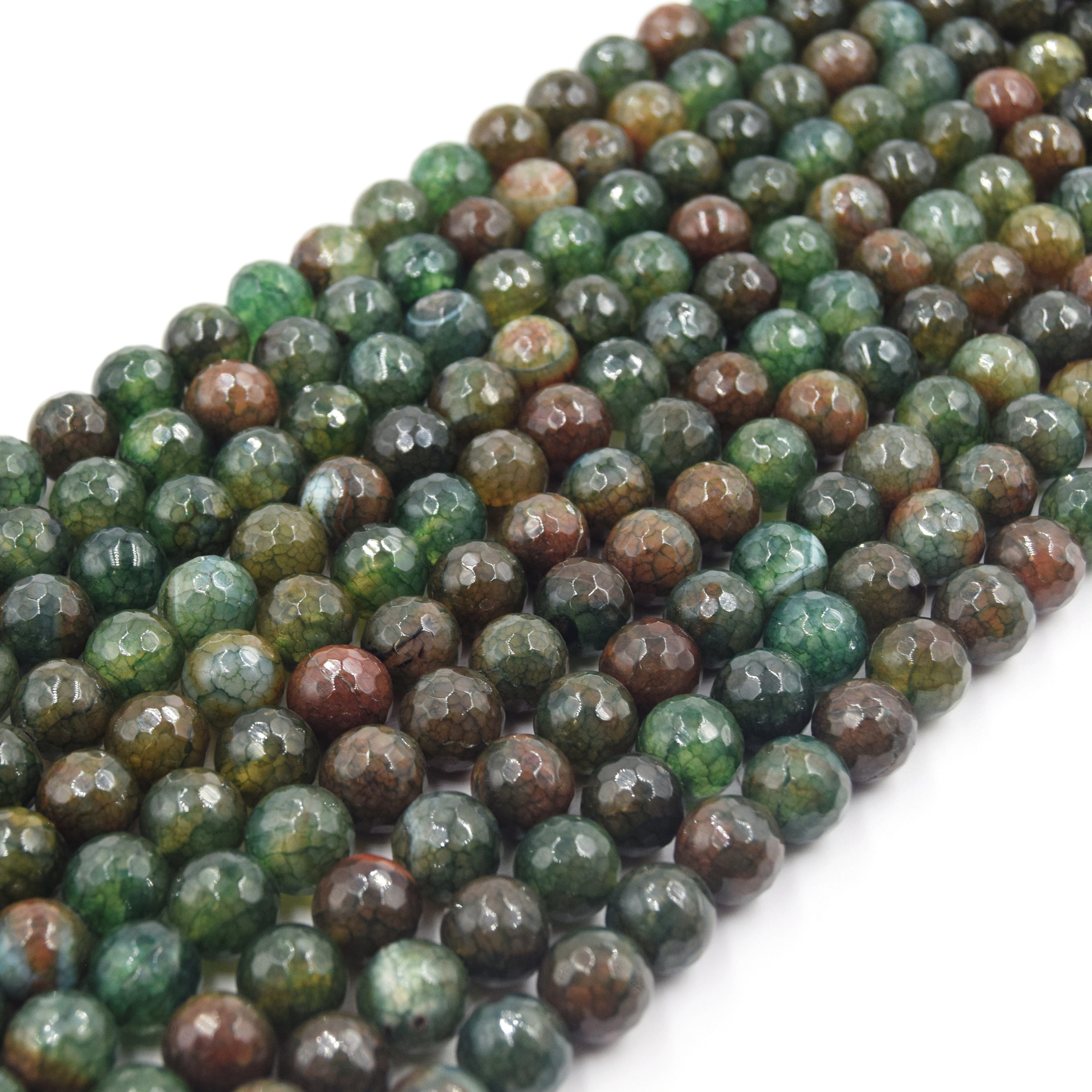 16mm Mix Agate Jasper beads, Green Brown Orange Gemstone Beads, Round Facet  Cut, Loose Beads, Natural Stone, Full 15 inch Strand, 24 Beads