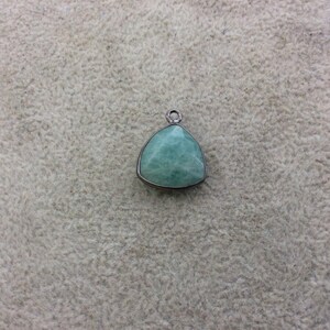 Gunmetal Plated Natural Amazonite Faceted Triangle Shaped Copper Bezel Pendant - Measures 14mm x 14mm - Sold Individually, Random