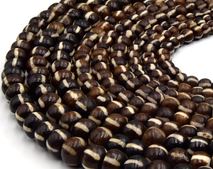 Bone Beads | Brown Striped Bone Beads | 6mm 8mm 10mm