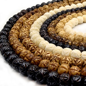 Bone Beads | Carved Sunshine / Sunburst Ox Bone Beads | 8mm 10mm 12mm available | White Brown