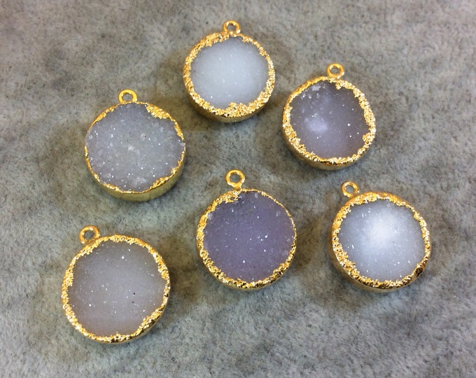 Premium Round Gold Plated Druzy Pendant - Measuring 18mm x 18mm Approximately - Natural Electroformed Pendant - Sold Individually/Random