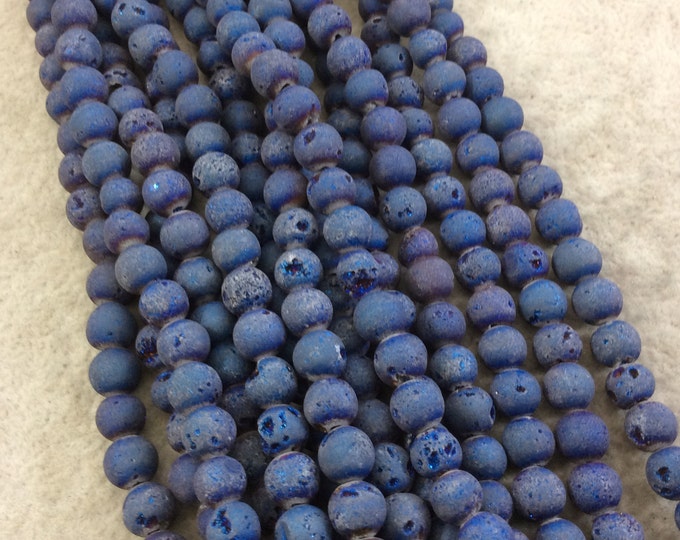 6mm Matte Finish Premium Pale Blue Titanium Druzy Agate Round/Ball Shaped Beads with 1mm Holes - Sold by 15.5" Strands (Approx. 66 Beads)