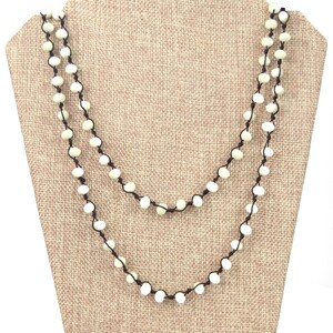 Chinese Crystal Beads | 72&quot; -  8mm Opaque White / Off White Rondelle Chinese Crystal Glass Beads Hand Woven Necklace - Holiday Special!