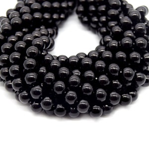 Black Glass Beads: Smooth Round Jewelry Making Supplies