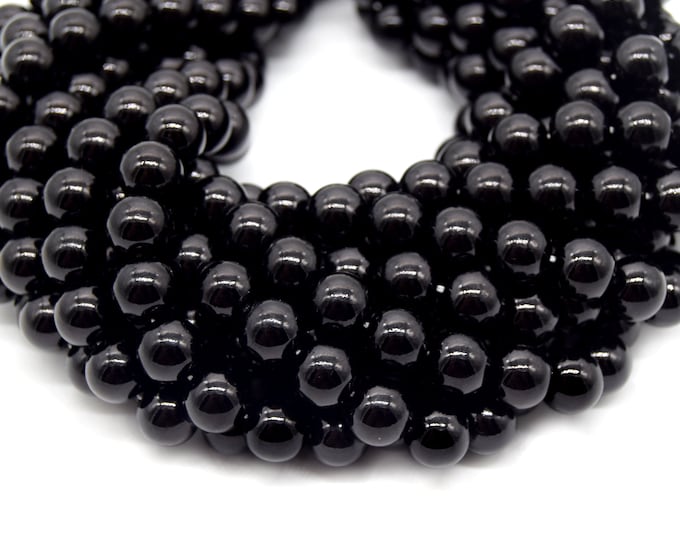 Black Round Glass Beads | Sold by the Strand - 4mm 6mm 8mm 10mm 12mm Available