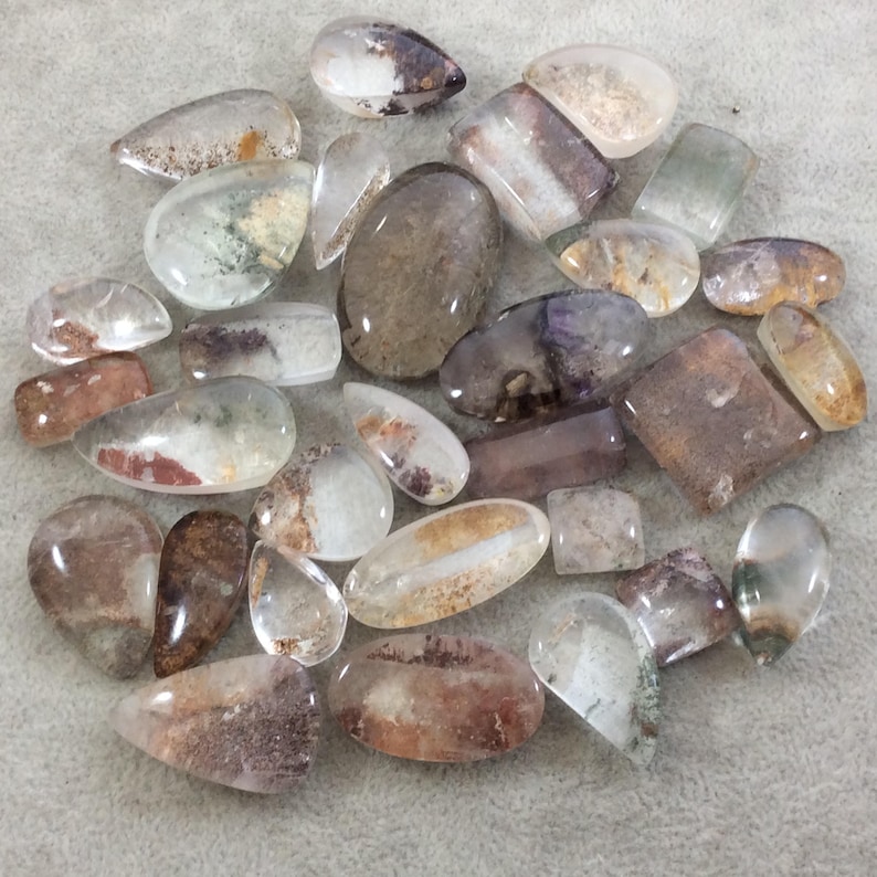 Natural Lodolite Measuring 19mm x 26mm ScenicGarden Quartz 9mm Dome Quality Gemstone Cab Rectangle Shaped Reverse Domed Cabochon